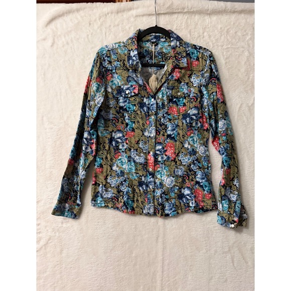 Vanilla Star Tops - Vanilla Star Floral Western Shirt Womens Large NWT Cotton Snap Button Down Blue